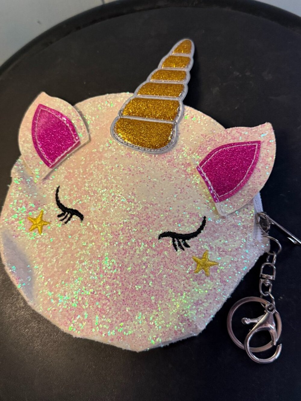 Unicorn Glitter Cosmetic Bag or Coin Purse with Keychain 8" x 6"